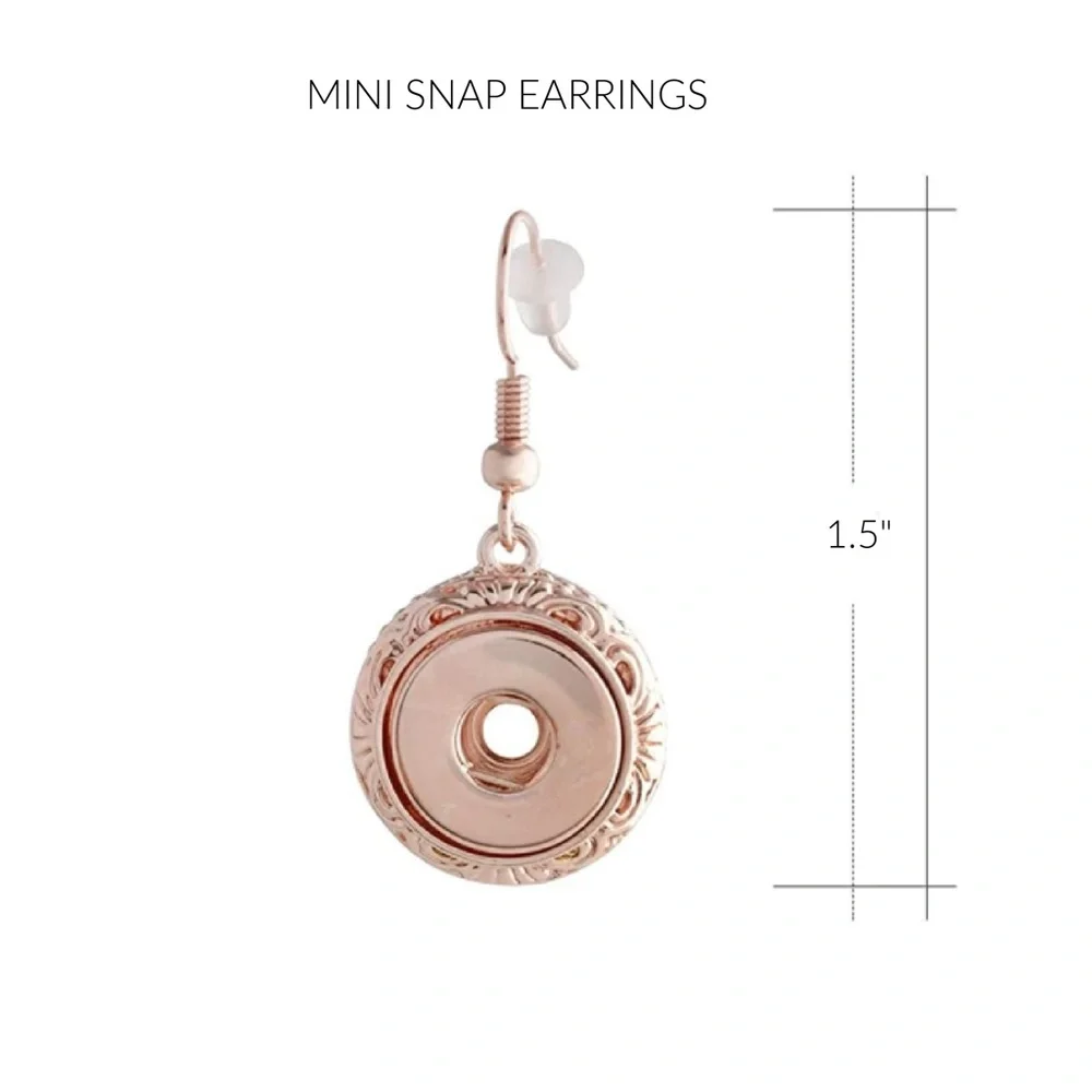 Snap Charm Rose Gold Plated Drop Earrings for Mini Petite Snaps 12mm - Picture 2 of 4